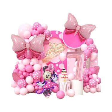 Imagem de Conjunto De Arco De Balões Com Laço Rosa Da Minnie Mouse Com 120 Peças