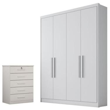 Imagem de Guarda Roupa Solteiro Sevilha e Gaveteiro Suiça com Chave Neve - Novo 