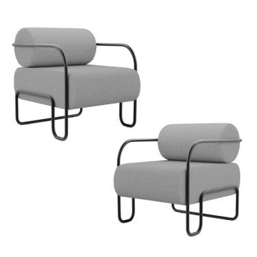 Imagem de Kit 02 Poltronas Decorativas Orgânica Living Miska Linho Cinza - Abmaz