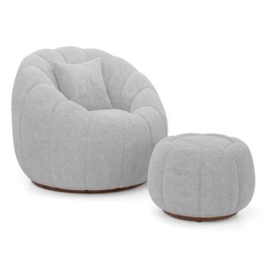 Imagem de Poltrona Decorativa Concha Giratória com Puff Estilo Abóbora Shell Bou