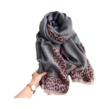 Imagem de Cachecol Feminino De Inverno Quente Com Estampa De Leopardo E Xadrez E