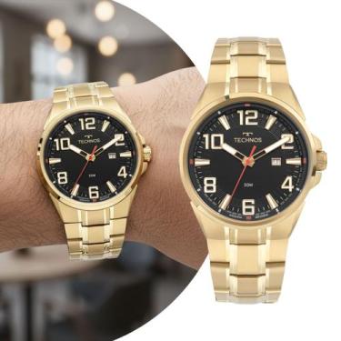 Imagem de Relógio Masculino Analógico de Pulso Dourado e Preto com Caixa e Pulse