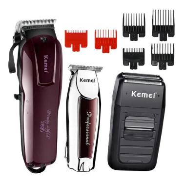 Imagem de Kit Máquina de Cortar Cabelo Kemei 2600 Preto Sem Fio Corte