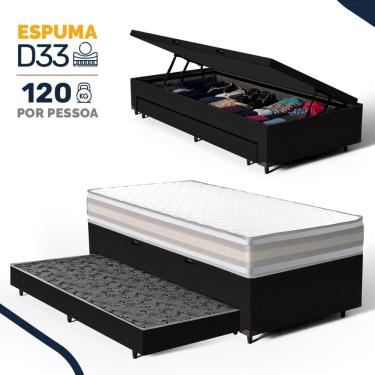 Imagem de Cama Box Baú com Colchão de Espuma D33 Double Face Territory Hellen + Auxiliar Solteiro 88cm
