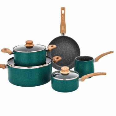 Imagem de Jogo de Panelas 05 Peças Antiaderente Granitado Verde - generico