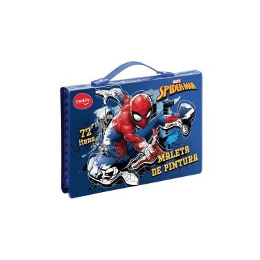 Imagem de Maleta de Pintura Molin do Brasil 72 Itens Homem Aranha com Marcadores Lápis de Cor Giz...