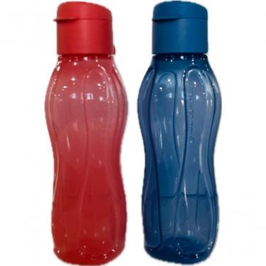 Imagem de Kit 2 Garrafas 310ML Vermelho e Azul para Hidratação Diária em Plástico com Cordão e Ta...