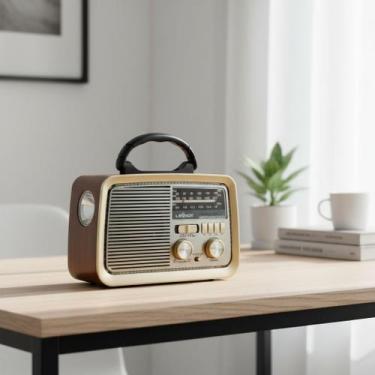 Imagem de Rádio Retrô Vintage Portátil Bluetooth com FM AM USB e Bateria Recarre