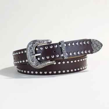 Imagem de Cinto Country Feminino com tachas 2,8cm moda rodeio festival Cor:Café 