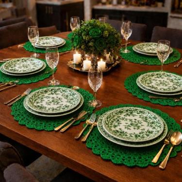 Imagem de Kit 6 Sousplat Crochê Redondo Barbante Para Mesa De Jantar - Romacris 