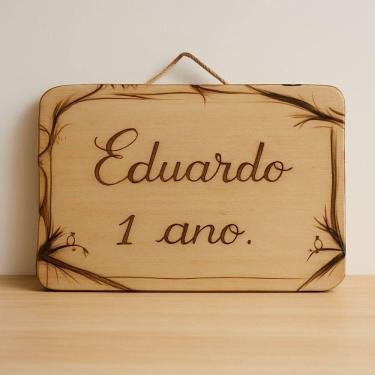 Imagem de Placa Decorativa de Madeira Pirografada Personalizável 26x36cm Amadeirado