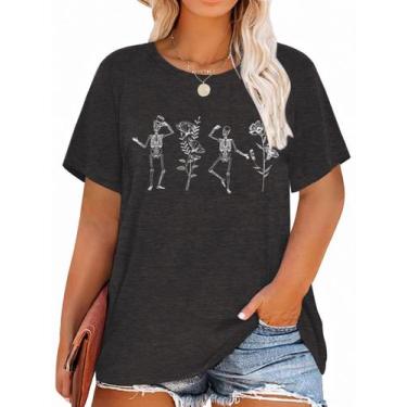 Imagem de Camiseta feminina MK Shop Limited Dancing Skeleton, tamanho grande