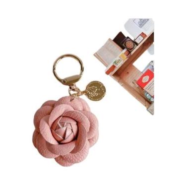 Imagem de Chaveiro Feminino De Couro Com Camélia Fofa, Pingente De Flor Para Moc