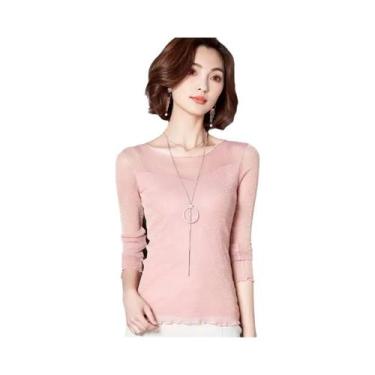 Imagem de Blusa Feminina De Manga Longa Com Glitter E Tela Transparente, Gola O,