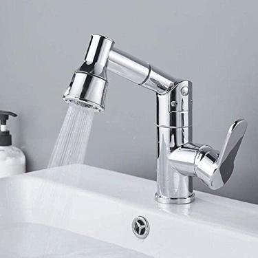 Imagem de Pkfinrd Torneira misturadora de pia com pulverizador de puxar para banheiro, rotação de 360°, latão quente e frio, multifuncional, torneira para pia de banheiro