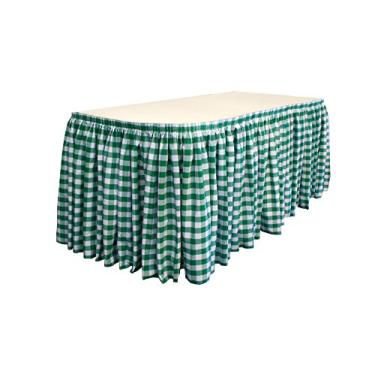 Imagem de LA Linen Saia de mesa xadrez de poliéster com 10 clipes grandes, 43 x 73 cm, verde/branco