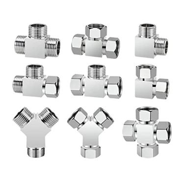 Imagem de 1 peça 1/2quot; Válvula adaptadora de torneira de encaixe de latão de 3 vias macho fêmea conector de torneira de cotovelo divisor cozinha banheiro hardware, J