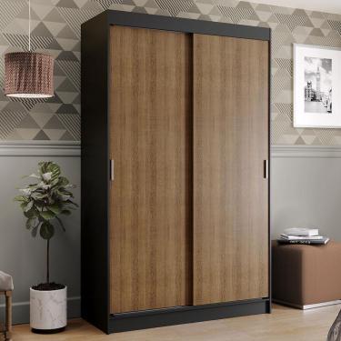 Imagem de Guarda-Roupa Solteiro Madesa Tokio 2 Portas de Correr 2 Gavetas - Preto/Rustic