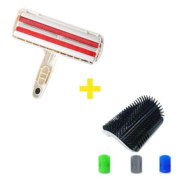 Imagem de Tira Pelo Removedor Pet Rolo Gato Cachorro Cama Sofá Carpete + Auto Escova Massageadora De Parede Tira Pelo Gatos