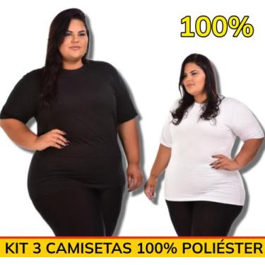 Imagem de Kit 3 Camisetas Plus Size Feminina Poliéster Malha Academia Treino Pre
