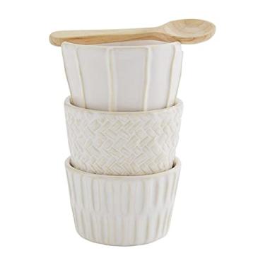 Imagem de Mud Pie Conjunto de ramekin de grés, creme, ramekin 5 cm x 7,6 cm de diâmetro | colher 11 cm