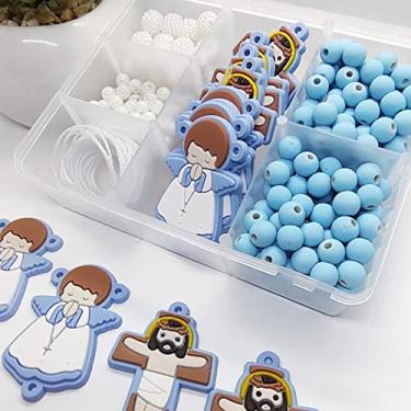 Imagem de Kit Terço Infantil Lembrancinha Eucaristia Com 4 Terco Azul Anjinho Emborrachado