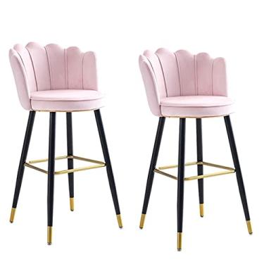 Imagem de 75 Cm De Altura, Conjunto De 2 Cadeiras Bar, Ilha De Cozinha De Veludo Banquetas Altas, Banqueta Alta, Metal Com Apoio Para Os Pés Dourado, Bar, Lounge, Pub (azul E Rosa) (Color : Pink)