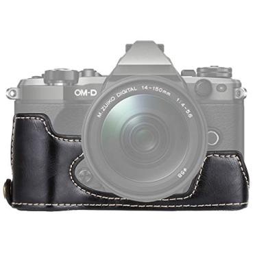 Imagem de HONGYAN capa da câmera 1/4 polegada de linha de couro pu câmera de couro metade da casa para Olympus EM5 / EM5 Mark II acessórios para câmera