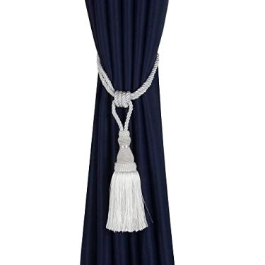 Imagem de 1 peça borlas cortina tieback tecido à mão gravata acessórios quarto poliéster bola pendurada borla cortinas titular fivela corda, branco, 1 peça