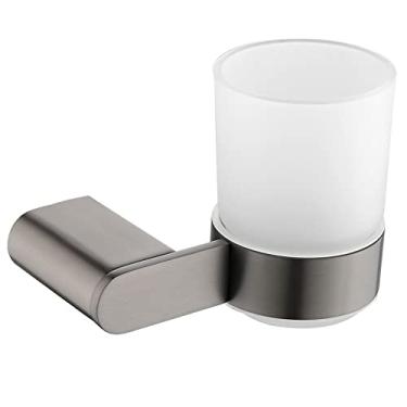 Imagem de Suporte de copo de dente de escova de dentes de ouro escovado com copo de vidro Suporte de copo de aço inoxidável Acessórios de banheiro Cromado preto, suporte de copo GaryR