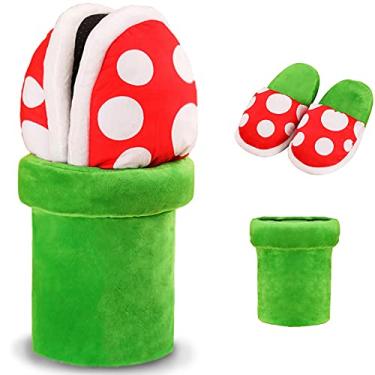 Imagem de Lopbraa Pantufas divertidas de pelúcia Piranha Plants com suporte de vaso para cachimbos, presentes engraçados para mulheres, homens e adolescentes (plantas piranha), Verde, 11 Wide Women/10.5 Wide