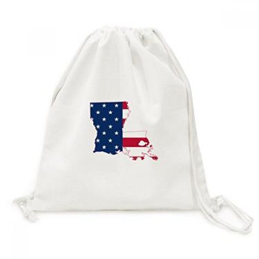 Imagem de Mochila de lona com cordão, mapa de estrelas e listras da Louisiana EUA, Multicor, One_Size