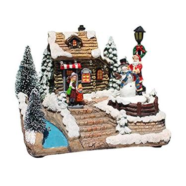 Imagem de Junhcone Christmas LED Lighted Snow House Revolving Santa Claus Snowman USB Battery Operated Musical Animated Village Scene Xmas Holiday Party Decoration