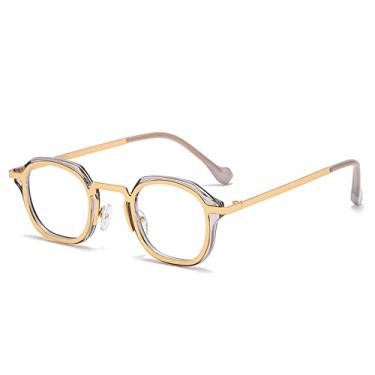 Imagem de Óculos de sol quadrado pequeno retrô para homens, óculos de sol vintage para mulheres, óculos leves, dourado, cinza, transparente, com uma caixa