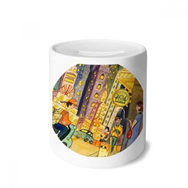 Imagem de DIYthinker Miaoji Caixa de Dinheiro com Pintura Aquarela Gato Cidade Caixa de Cerâmica Porta-Moedas Presente