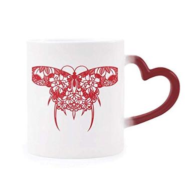 Imagem de Caneca vermelha de grés com borboleta chinesa sensível ao calor vermelha muda de cor