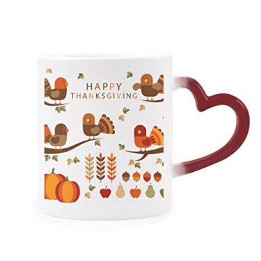 Imagem de Caneca sensível ao calor com estampa de desenho de Dia de Ação de Graças Caneca vermelha que muda de cor