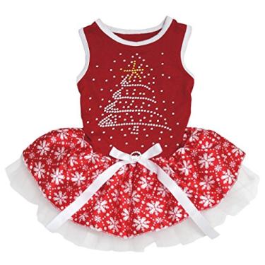 Imagem de Petitebella – Camisa de algodão com strass para árvore de Natal (vermelho/vermelho flocos de neve, médio)