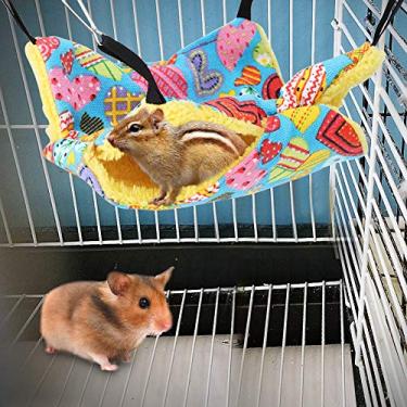 Imagem de Simlug Cama suspensa quente pequena rede para hamsters com deck duplo rede para pendurar, Hamster, Hamster, Hamster, Cama Gaiola para Animais de Estimação (2020 cm, Coração de pêssego)