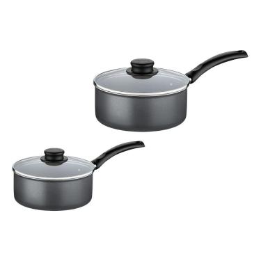 Imagem de Kit Com 2 Panelas Antiaderente Tampa de Vidro 16 Cm e 18 Cm Tramontina Turim Grafite