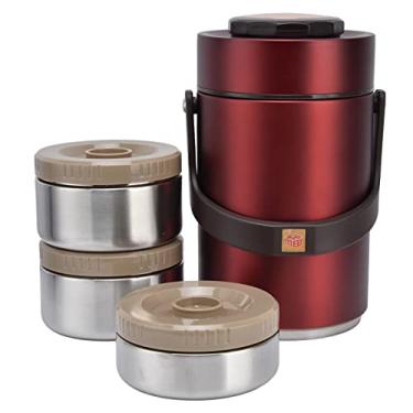 Imagem de Garrafa Térmica Para Alimentos 2L Termos Para Comida Caliente 24 Horas 304 Aço Inoxidável 2.3L Lancheira a Vácuo 3 Camadas Recipiente Isolado Para Evitar Vazamentos Para Viagens (Vermelho)