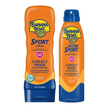 Imagem de Banana Boat Sport Ultra, Reef Friendly, Broad Spectrum SPF 50 Sunscreen Lotion + Spray Twin Pack, 8oz. Sunscreen Lotion and 6oz. Sunscreen Spray,2 Count (Pack of 1), Clear