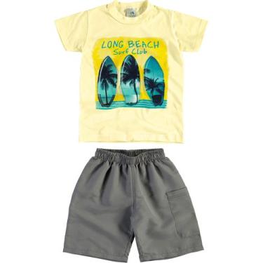 Imagem de Conjunto Infantil Malwee Camiseta Manga Curta e Bermuda - Em Cotton e Sarja - Amarelo e Cinza