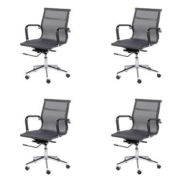 Imagem de Conjunto 4 Cadeiras de Escritório com Rodízios Tela Baixa Or Design Cinza
