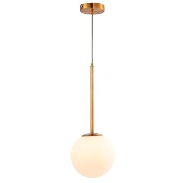Imagem de Lustre Pendente Orby Dourado Vidro Bola Opaca Leitosa Luxo Cozinha Cabeceira Escritório Inl96