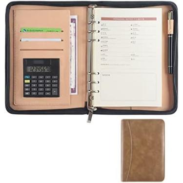 Imagem de Pasta De Couro Pu Para Pasta De Negócios A5, Pasta De Currículo Com Zíper, Organizador De Documentos De Negócios Com Calculadora,Marrom,Bonny369