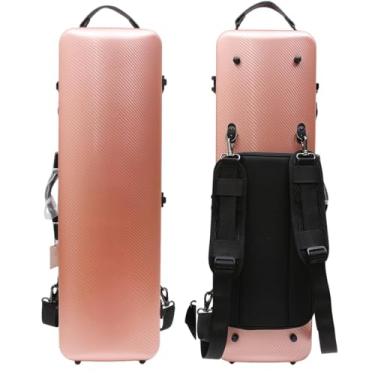 Imagem de WUQIMUSC Estojo para violino 4/4 tamanho completo de alta resistência capa dura de fibra de carbono Alças duráveis Armazenamento interno com alças de mochila bolsa de folha de música (ouro rosa, trava de fivela)