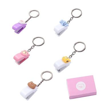 Imagem de Leadigol Mini grampeador fofo, chaveiro de grampeador colorido macaron, mini grampeador animal com chaveiro para escritório escolar