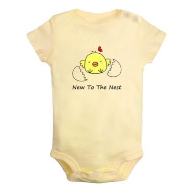 Imagem de iDzn Macacão infantil unissex novo no ninho divertido para recém-nascidos, Amarelo, 6-12 Months