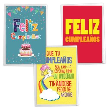 Imagem de NobleWorks Pacote sortido de 3 cartões hilários de aniversário espanhóis com envelopes (3 designs, 1 cada) Muchas Cumpleanos - Trio VC8155ZBDG-C1x3-SL